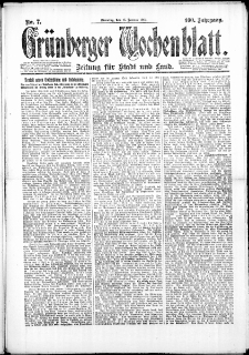 Gr&uuml;nberger Wochenblatt: Zeitung f&uuml;r Stadt und Land, No. 7. (15. Januar 1924)