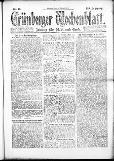 Gr&uuml;nberger Wochenblatt: Zeitung f&uuml;r Stadt und Land, No. 10. (22. Januar 1924)