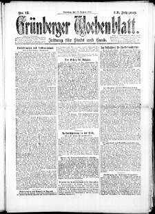Grünberger Wochenblatt: Zeitung für Stadt und Land, No. 13. (29. Januar 1924)