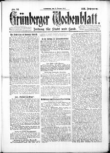Gr&uuml;nberger Wochenblatt: Zeitung f&uuml;r Stadt und Land, No. 14. (31. Januar 1924)