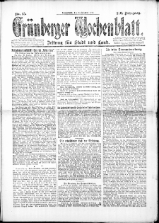 Gr&uuml;nberger Wochenblatt: Zeitung f&uuml;r Stadt und Land, No. 15. (2. Februar 1924)