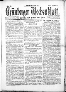 Gr&uuml;nberger Wochenblatt: Zeitung f&uuml;r Stadt und Land, No. 16. (5. Februar 1924)