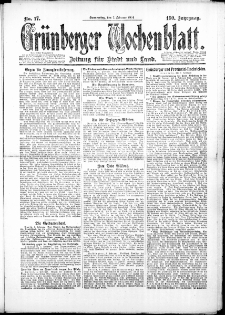 Gr&uuml;nberger Wochenblatt: Zeitung f&uuml;r Stadt und Land, No. 17. (7. Februar 1924)
