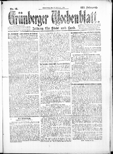 Gr&uuml;nberger Wochenblatt: Zeitung f&uuml;r Stadt und Land, No. 18. (9. Februar 1924)