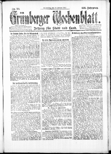Gr&uuml;nberger Wochenblatt: Zeitung f&uuml;r Stadt und Land, No. 20. (14. Februar 1924)