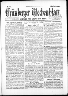 Grünberger Wochenblatt: Zeitung für Stadt und Land, No. 21. (16. Februar 1924)