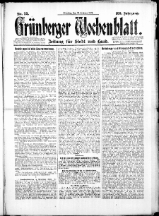 Gr&uuml;nberger Wochenblatt: Zeitung f&uuml;r Stadt und Land, No. 22. (19. Februar 1924)