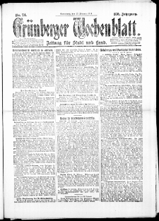 Gr&uuml;nberger Wochenblatt: Zeitung f&uuml;r Stadt und Land, No. 24. (23. Februar 1924)