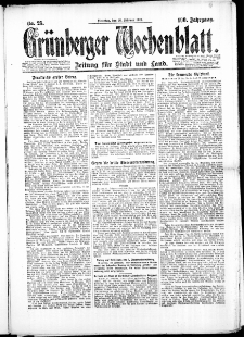 Gr&uuml;nberger Wochenblatt: Zeitung f&uuml;r Stadt und Land, No. 25. (26. Februar 1924)