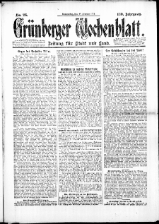 Gr&uuml;nberger Wochenblatt: Zeitung f&uuml;r Stadt und Land, No. 26. (28. Februar 1924)