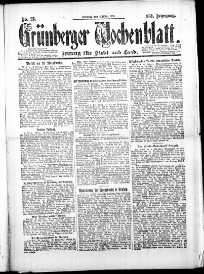Gr&uuml;nberger Wochenblatt: Zeitung f&uuml;r Stadt und Land, No. 28. (4. M&auml;rz 1924)