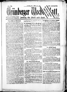 Grünberger Wochenblatt: Zeitung für Stadt und Land, No. 34. (18. März 1924)