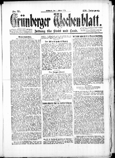 Grünberger Wochenblatt: Zeitung für Stadt und Land, No. 35. (19. März 1924)