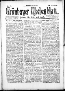 Gr&uuml;nberger Wochenblatt: Zeitung f&uuml;r Stadt und Land, No. 41. (26. M&auml;rz 1924)