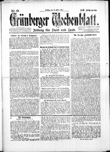 Gr&uuml;nberger Wochenblatt: Zeitung f&uuml;r Stadt und Land, No. 43. (28. M&auml;rz 1924)