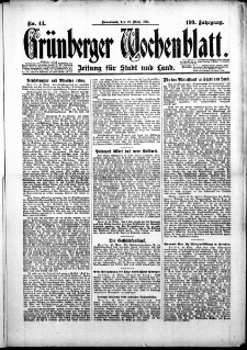 Grünberger Wochenblatt: Zeitung für Stadt und Land, No. 44. (29. März 1924)