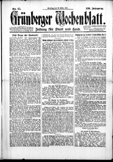 Gr&uuml;nberger Wochenblatt: Zeitung f&uuml;r Stadt und Land, No. 45. (30. M&auml;rz 1924)