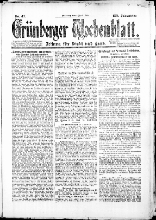Gr&uuml;nberger Wochenblatt: Zeitung f&uuml;r Stadt und Land, No. 47. (2. April 1924)
