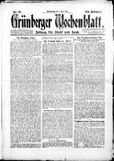 Gr&uuml;nberger Wochenblatt: Zeitung f&uuml;r Stadt und Land, No. 48. (3. April 1924)