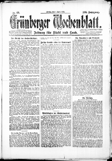 Gr&uuml;nberger Wochenblatt: Zeitung f&uuml;r Stadt und Land, No. 49. (4. April 1924)