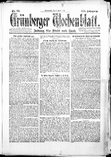 Gr&uuml;nberger Wochenblatt: Zeitung f&uuml;r Stadt und Land, No. 50. (5. April 1924)