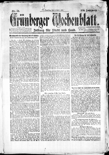Gr&uuml;nberger Wochenblatt: Zeitung f&uuml;r Stadt und Land, No. 51. (6. April 1924)