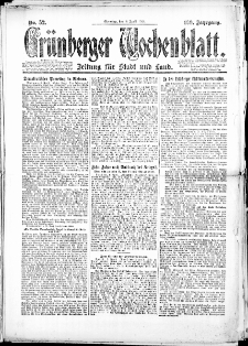 Gr&uuml;nberger Wochenblatt: Zeitung f&uuml;r Stadt und Land, No. 52. (8. April 1924)