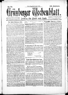 Gr&uuml;nberger Wochenblatt: Zeitung f&uuml;r Stadt und Land, No. 54. (10. April 1924)