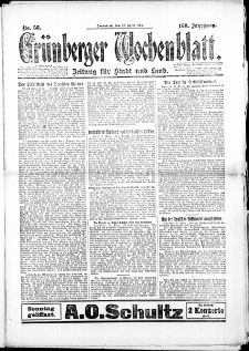 Gr&uuml;nberger Wochenblatt: Zeitung f&uuml;r Stadt und Land, No. 56. (12. April 1924)