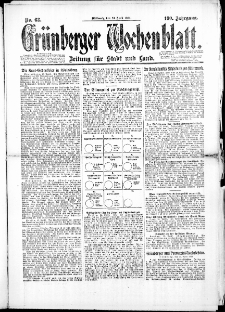 Gr&uuml;nberger Wochenblatt: Zeitung f&uuml;r Stadt und Land, No. 63. (23. April 1924)