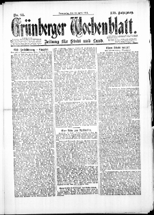 Gr&uuml;nberger Wochenblatt: Zeitung f&uuml;r Stadt und Land, No. 64. (24. April 1924)