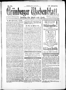 Gr&uuml;nberger Wochenblatt: Zeitung f&uuml;r Stadt und Land, No. 66. (26. April 1924)