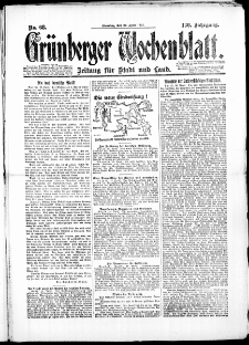 Gr&uuml;nberger Wochenblatt: Zeitung f&uuml;r Stadt und Land, No. 68. (29. April 1924)