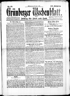 Gr&uuml;nberger Wochenblatt: Zeitung f&uuml;r Stadt und Land, No. 69. (30. April 1924)