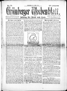 Gr&uuml;nberger Wochenblatt: Zeitung f&uuml;r Stadt und Land, No. 72. (3. Mai 1924)