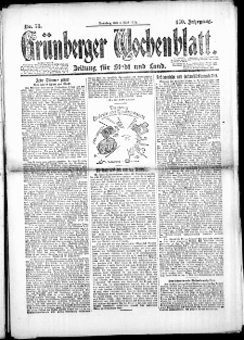 Gr&uuml;nberger Wochenblatt: Zeitung f&uuml;r Stadt und Land, No. 73. (4. Mai 1924)