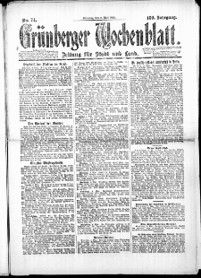 Gr&uuml;nberger Wochenblatt: Zeitung f&uuml;r Stadt und Land, No. 74. (6. Mai 1924)
