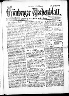 Gr&uuml;nberger Wochenblatt: Zeitung f&uuml;r Stadt und Land, No. 76. (8. Mai 1924)