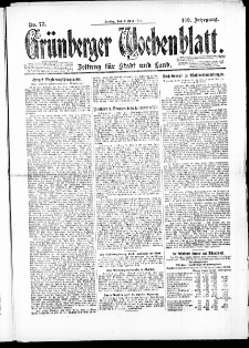 Gr&uuml;nberger Wochenblatt: Zeitung f&uuml;r Stadt und Land, No. 77. (9. Mai 1924)