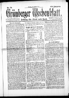 Gr&uuml;nberger Wochenblatt: Zeitung f&uuml;r Stadt und Land, No. 79. (11. Mai 1924)