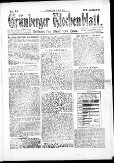 Gr&uuml;nberger Wochenblatt: Zeitung f&uuml;r Stadt und Land, No. 80. (13. Mai 1924)