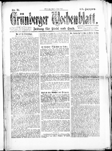 Gr&uuml;nberger Wochenblatt: Zeitung f&uuml;r Stadt und Land, No. 81. (14. Mai 1924)