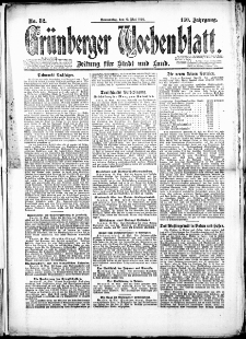 Gr&uuml;nberger Wochenblatt: Zeitung f&uuml;r Stadt und Land, No. 82. (15. Mai 1924)