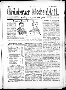 Gr&uuml;nberger Wochenblatt: Zeitung f&uuml;r Stadt und Land, No. 85. (18. Mai 1924)