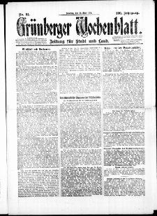 Gr&uuml;nberger Wochenblatt: Zeitung f&uuml;r Stadt und Land, No. 91. (25. Mai 1924)