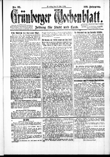 Gr&uuml;nberger Wochenblatt: Zeitung f&uuml;r Stadt und Land, No. 92. (27. Mai 1924)