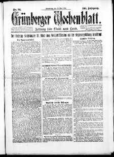 Gr&uuml;nberger Wochenblatt: Zeitung f&uuml;r Stadt und Land, No. 94. (29. Mai 1924)