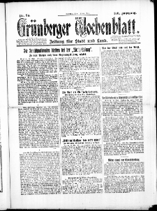 Gr&uuml;nberger Wochenblatt: Zeitung f&uuml;r Stadt und Land, No. 96. (1. Juni 1924)