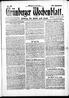 Grünberger Wochenblatt: Zeitung für Stadt und Land, No. 98. (4. Juni 1924)