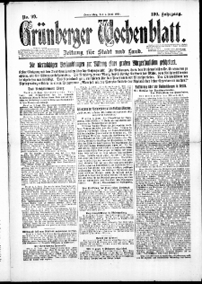 Gr&uuml;nberger Wochenblatt: Zeitung f&uuml;r Stadt und Land, No. 99. (5. Juni 1924)